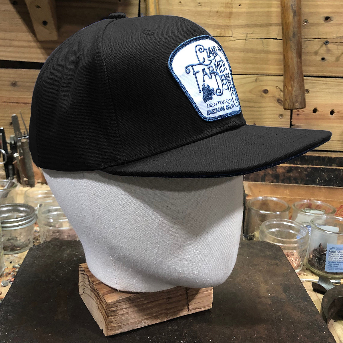 18oz USA Duck Canvas Snapback HAT Blank "BLACK" Fisherman Patch