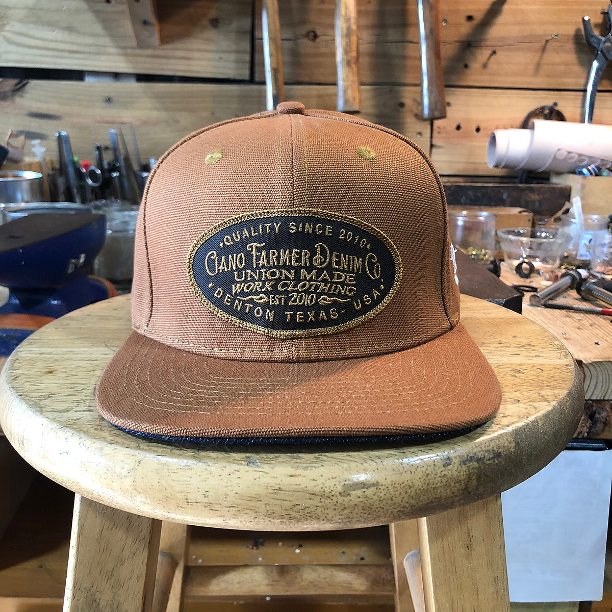 18oz USA OCHRE Duck Canvas Snapback HAT CFDCo Shop Patch