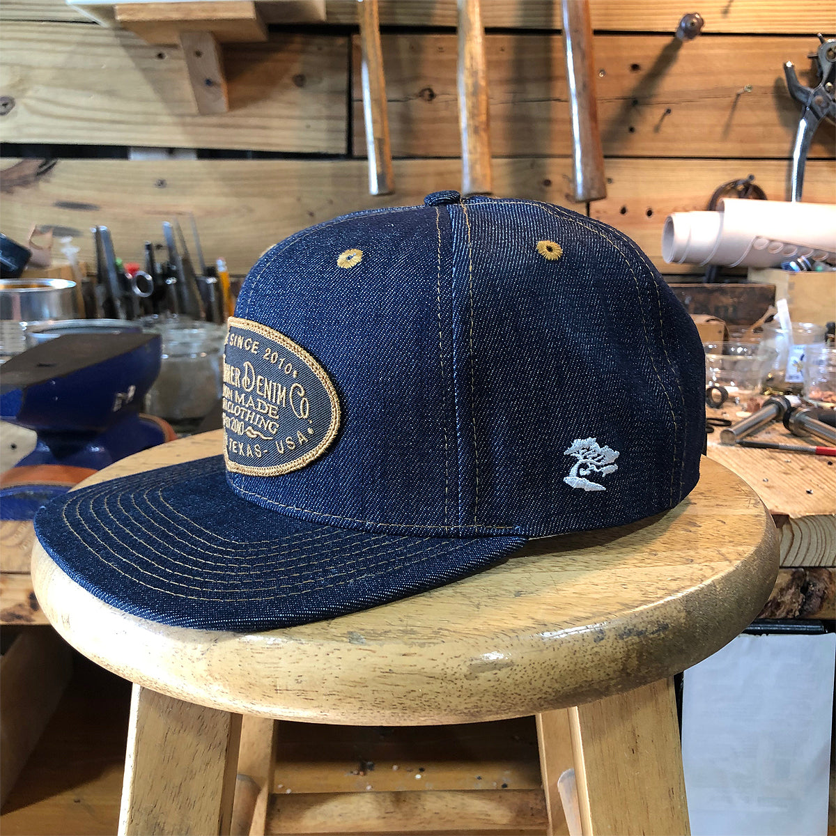 14oz TEXAS Denim Snapback HAT CFDCO Shop Patch