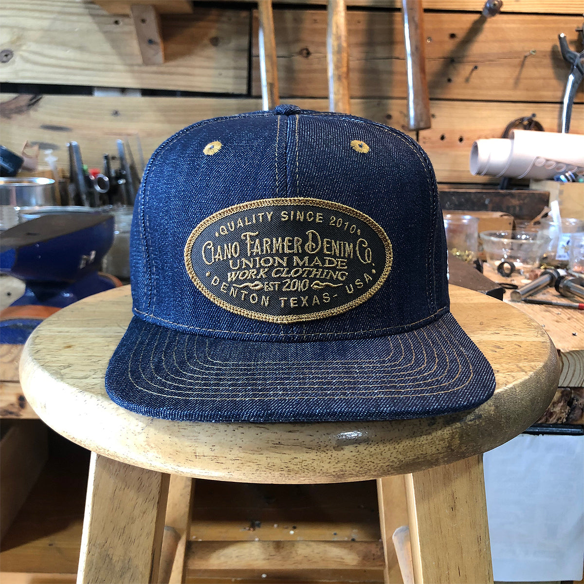 14oz TEXAS Denim Snapback HAT CFDCO Shop Patch