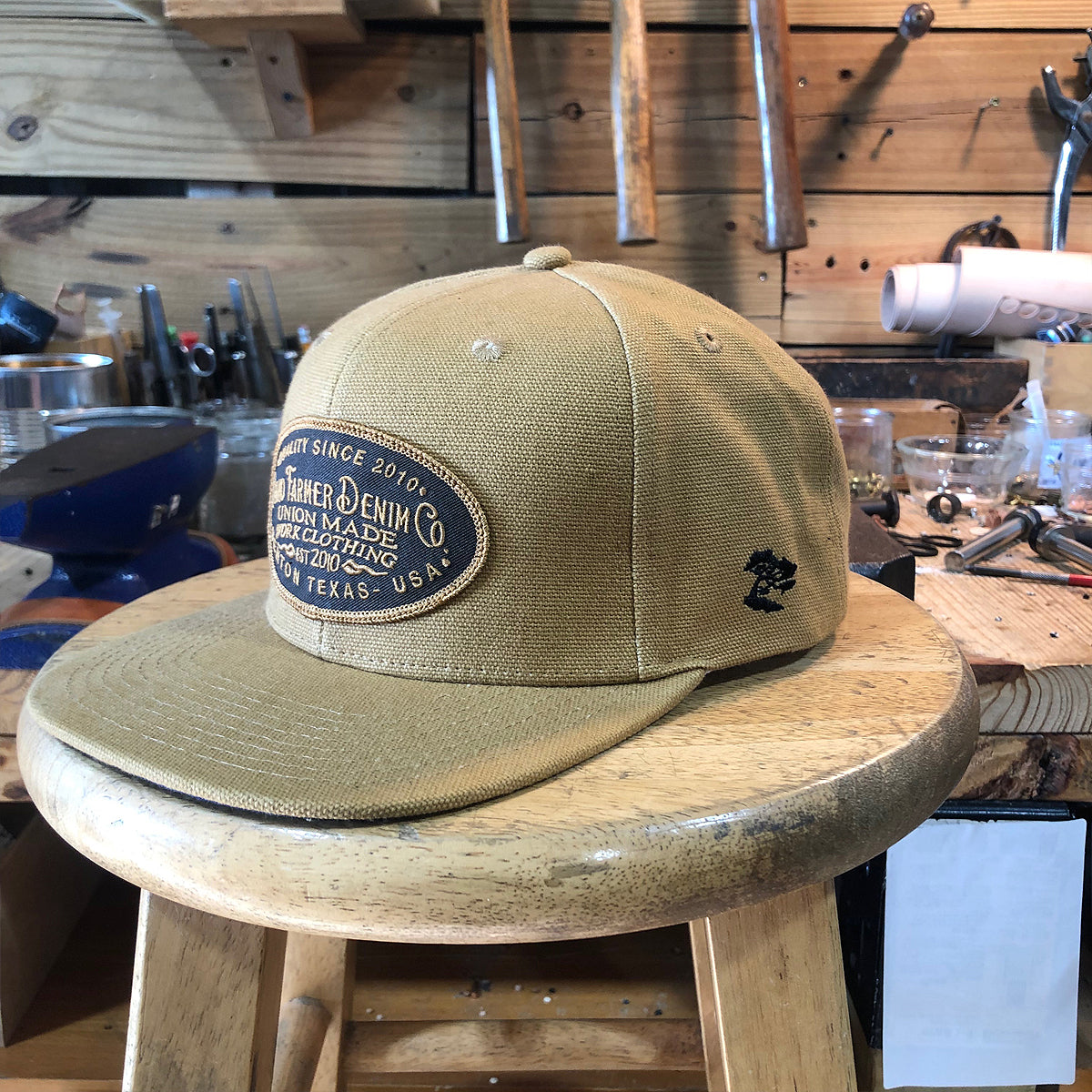 15oz USA Duck Canvas LITE OCHRE Snapback HAT CFDCo Shop Patch