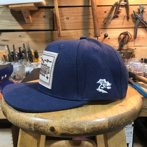 18oz USA Duck Canvas Snapback HAT Blank "NAVY" Veg Tan Leather Patch
