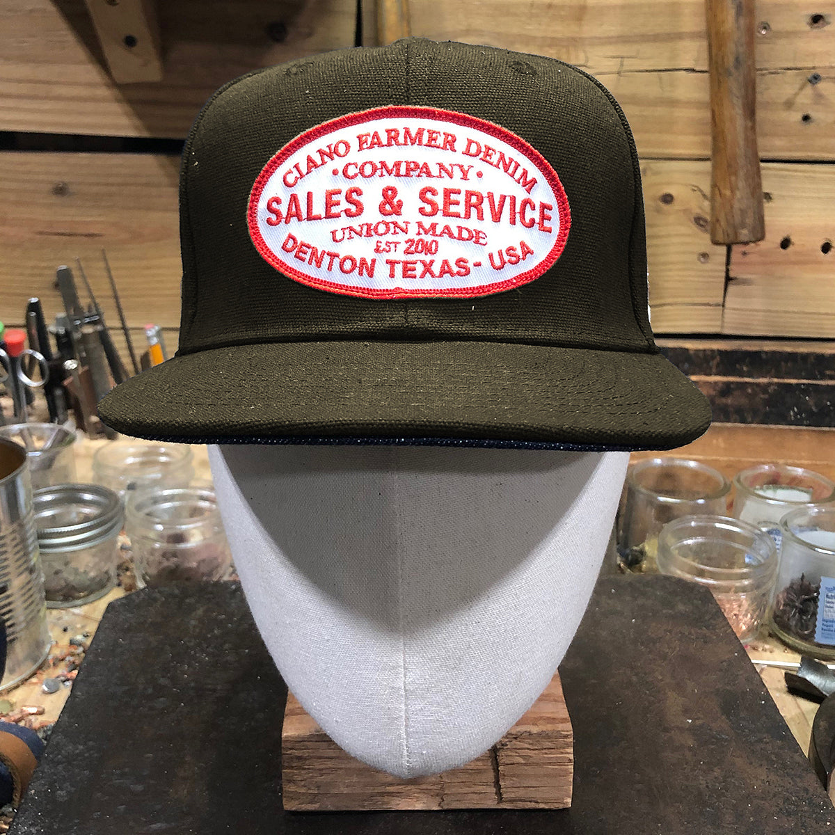 18oz USA Duck Canvas Snapback HAT "OLIVE" Sales and Service Patch